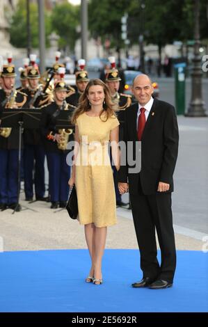 Der slowenische Ministerpräsident Janez Jansa und seine Frau kommen zu einem Abendessen für die Delegationsleiter, ihre Ehegatten und Minister im Petit Palais an, nachdem sie am 13. Juli 2008 am Gründungsgipfel der Union für den Mittelmeerraum in Paris, Frankreich, teilgenommen haben. Foto von Abd Rabbo-Mousse/ABACAPRESS.COM Stockfoto