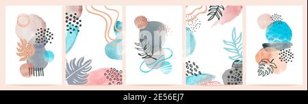 Abstrakte Aquarell-Poster. Moderne minimalistische Kunstwerke mit Farbformen. Spritzwasser, Flecken und Pinselstriche. Handgemalte Vektordrucke Stock Vektor