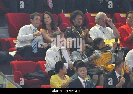 Kronprinz Frederik von Dänemark und seine Frau Kronprinzessin Mary nehmen am 8. August 2008 an der Eröffnungsfeier der XXIX. Olympischen Spiele im Nationalstadion in Peking, China, Teil. Foto von Gouhier-Hahn-Nebinger/ABACAPRESS.COM Stockfoto