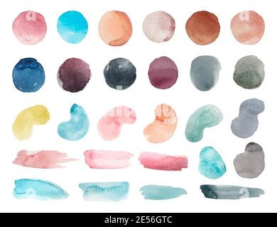 Aquarell abstrakte Formen. Minimalistischer geometrischer Farbspritzer, Fleck und Pinselstrich. Bunte Blobs mit realistischem Art Texture Vector Set Stock Vektor