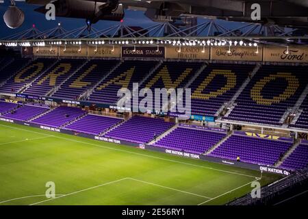 Orlando, Usa. Januar 2021. Exploria Stadium vor dem Kick des Freundschaftsspiel der Women's International zwischen den Vereinigten Staaten und Kolumbien in Orlando, Florida. *KEINE KOMMERZIELLE NUTZUNG. Kredit: SPP Sport Presse Foto. /Alamy Live Nachrichten Stockfoto