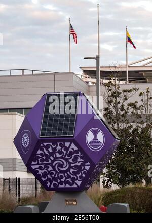 Orlando, Usa. Januar 2021. Außenansicht des Exploria Stadions vor dem Freundschaftsspiel der Women's International zwischen den USA und Kolumbien in Orlando, Florida. *KEINE KOMMERZIELLE NUTZUNG. Kredit: SPP Sport Presse Foto. /Alamy Live Nachrichten Stockfoto