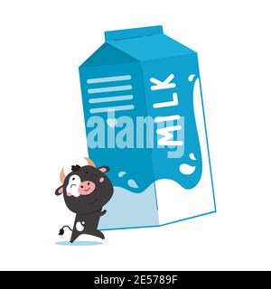 Abbildung der Kuh mit einer Packung Milch. Stock Vektor