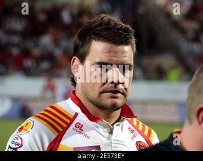 Drangons Katalanen David Ferriol während der Rugby Super League - Dragons Catalans vs Wigan Warriors - Tag 24, Dragons Catalans vs Wigan Warriors im 'Gilbert Brutus' Stadion in Perpignan, Frankreich am 9. August 2008. Foto von Michel Clementz/Cameleon/ABACAPRESS.COM Stockfoto