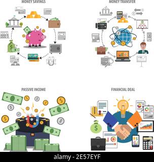 Finanzen und Geld sparen dekorative Symbole setzen isolierte Vektor-Illustration Stock Vektor