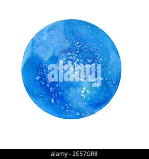 Aquarell handgezeichneter Planet Uranus auf weißem Hintergrund. Astrologie Illustration isoliert. Design für Textil, Abdeckungen, Verpackung, Dekor, Tapete. Stockfoto