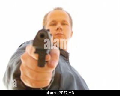 Das Bild aus einem Video mit dem Titel "You will die next" zeigt den Schüler Matti Juhani Saari, der am 23. September 2008 in einer Schule in Kauhajoki, Finnland, 10 Schüler bei Dreharbeiten getötet hat. Foto von Balkis Press/ABACAPRESS.COM Stockfoto