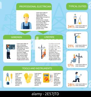 Elektrizität Wohnung Infografik Poster präsentiert Elektriker Service von verschiedenen Elementen Auf transparentem Hintergrund isolierte Vektordarstellung Stock Vektor