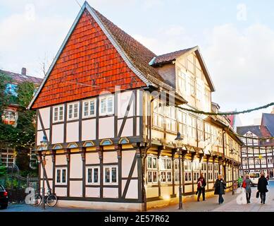 Die schönen mittelalterlichen Fachwerkhäuser, gelegen in der Kleinen Burg Straße, Innenstadt, Braunschweig, Deutschland Stockfoto