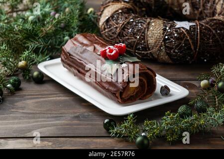 Yule Holzkuchen, Weihnachten buche de Noel Stockfoto