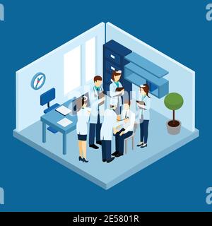 Medizinisches Klinikpersonalkonzept mit isometrischen Ärzten und Krankenschwestern Silhouetten vektorgrafik Stock Vektor