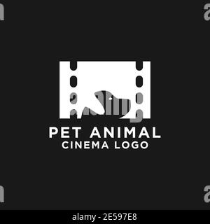 Kombinieren Sie Kinofilm und Hund negativen Raum Logo-Design. Stock Vektor