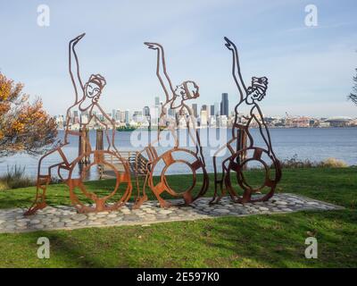 Seattle's Waterfront Blick über Puget Sound vom Alki Beach Park. Stockfoto