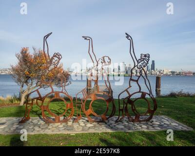 Seattle's Waterfront Blick über Puget Sound vom Alki Beach Park. Stockfoto