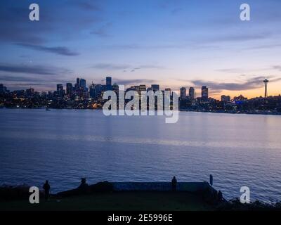 Der Blick auf die Innenstadt von Seattle vom Gas Works Park. Stockfoto