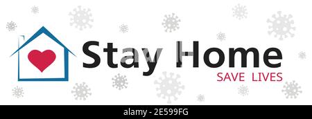 Bleiben Sie zu Hause Coronavirus defensive Kampagne oder Maßnahme. Stay Home Stay Safe Slogan Vektor-Logo isoliert auf weißem Hintergrund. Stock Vektor