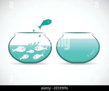 Vektor von Fischen, die aus dem Aquarium springen. Freiheitskonzept. Leicht editierbare Vektorgrafik mit Ebenen. Tiere. Stock Vektor
