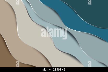 3d-Illustration, abstrakte Papierwellen, Farbverlauf von grün nach braun Stockfoto