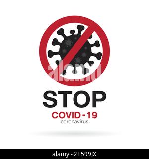 Vektor des Stop covid-19 Zeichen & Symbol auf weißem Hintergrund. Neuer Ausbruch des Coronavirus. Covid-19 Symbole oder Logos. Leicht editierbare geschichtete Vektorgrafik Stock Vektor