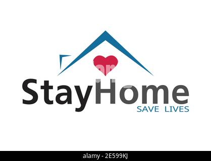 Bleiben Sie zu Hause Coronavirus defensive Kampagne oder Maßnahme. Stay Home Stay Safe Slogan Vektor-Logo isoliert auf weißem Hintergrund. Stock Vektor