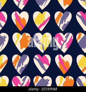 Valentinstag Urlaub handgezeichnete trendige Brushstroke Herzen Vektor Nahtloses Muster Stock Vektor