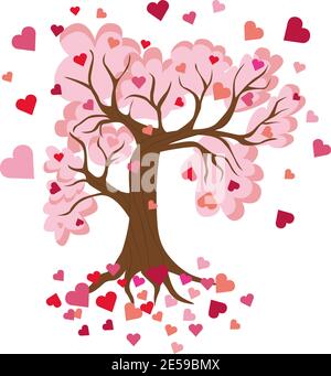 Ein Baum mit rosa und roten Herzen. Isoliertes bearbeitbares Objekt. Ein Symbol für Liebe und Romantik. Vektor. Stock Vektor