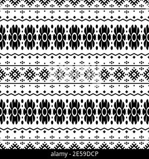 Vector Ethnic Seamless Muster schwarz weiß Farbe, abstrakte geometrische Hintergrundillustration, Textilomuster aus Stoff Stockfoto