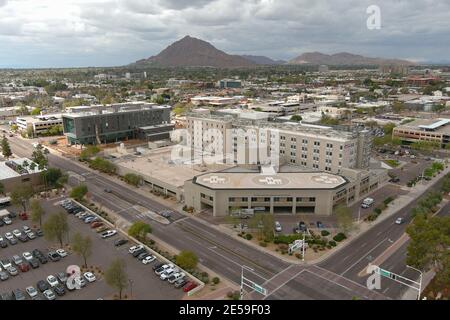 Eine Luftaufnahme des HonorHealth Scottsdale Osborn Medical Center, Dienstag, 26. Januar 2021, in Scottsdale, Arizona. Stockfoto