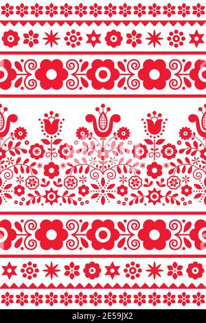 Polnische traditionelle Volkskunst Vektor nahtlose Textil-oder Stoffdruck Muster mit Blumen, Herzen und Blättern - Lachy Sadeckie Stock Vektor