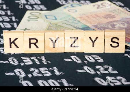 Geld polnisch zloty PLN und Krise an der Börse In Polen Stockfoto