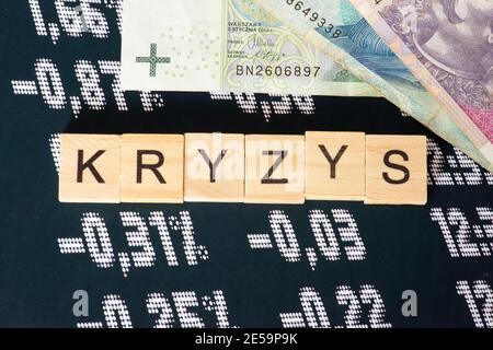 Geld polnisch zloty PLN und Krise an der Börse In Polen Stockfoto
