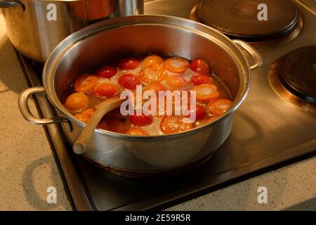 Marillenmarmelade Kochen Stockfoto