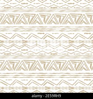 Abstrakt einfach horizontal Nahtloses Wiederholungsmuster mit zufällig rauem, verdrehtem Teil von Dreiecken oder gebrochenen beigen Linien auf weißem Hintergrund Stock Vektor
