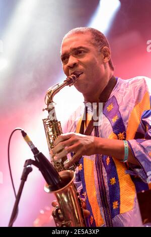 Femi Kuti (Olufela Anikulapo) beim Larmer Tree Festival, Großbritannien. Juli 18, 2015 Stockfoto