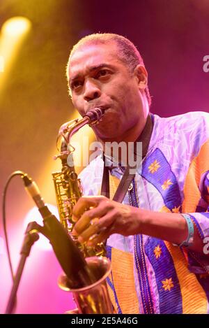 Femi Kuti (Olufela Anikulapo) beim Larmer Tree Festival, Großbritannien. Juli 18, 2015 Stockfoto