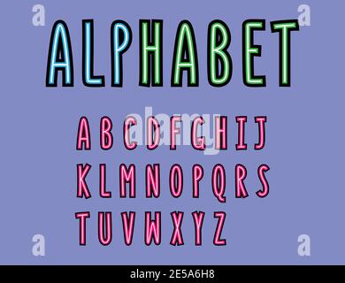 Colourful font, Alphabet, modern font, minimalistischen Stil. Lateinische Buchstaben. Vektordesign-Element. Stock Vektor