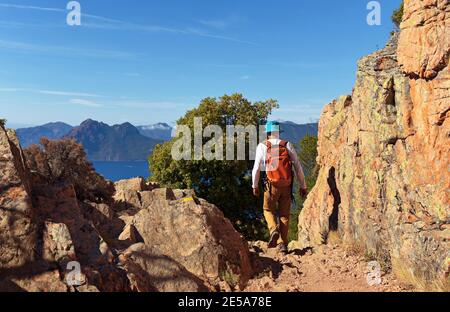 Wanderweg in der Calanche de Piana, Frankreich, Korsika, Piana Stockfoto