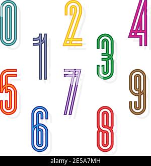Legen Sie farbige Zahlen, die durch parallele Linien gebildet werden, Farbnummern fest Stock Vektor