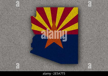 Karte und Flagge von Arizona auf Felt Stockfoto