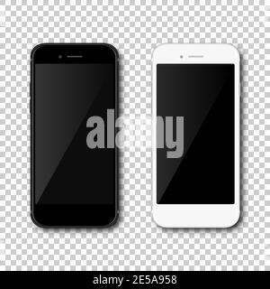 Realistische schwarz-weiß Handy-Smartphone auf isoliertem Hintergrund. Vektorgrafik Stock Vektor