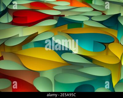 Chaos abstrakter 3d-Hintergrund aus bunten Formen von Papier Stockfoto