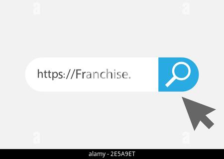 Symbol für Franchise-Taste. Website-Symbol. Www-Symbol mit Handcursor in flacher Form Stock Vektor