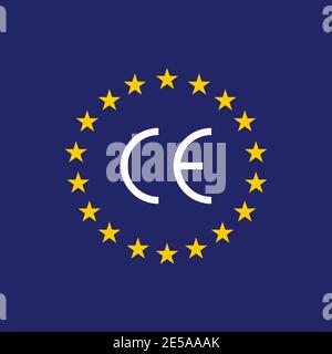 Vector CE-Zeichen, Vector CE-Symbol auf Flagge Europa Stock Vektor