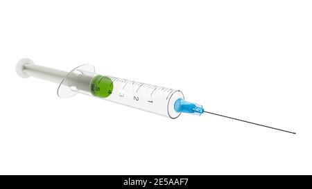 Medizinische Spritze isoliert auf weißem Hintergrund. 3D-Rendering. Stockfoto