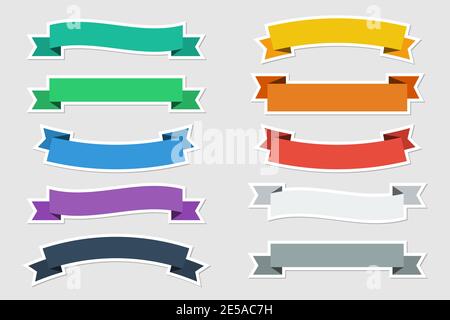 Flache Sticker Vektorbänder in flacher Farbe auf grauem Hintergrund. Vektorgrafik Stock Vektor