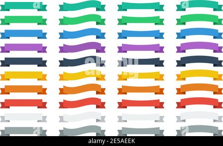Vektorbänder in flachen Farben einstellen. Vektorbanner Bänder. Set mit 40 Farbbändern Stock Vektor