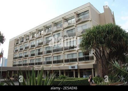 Das Hotel des Mille Collines, in dem Menschen während des Völkermordes in Ruanda 1994 Zuflucht suchten Stockfoto