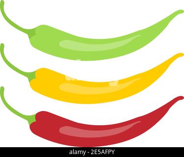 Rote Chili-Ikone. Rote, grüne und gelbe Chilischote. Würzige mexikanische Küche. Gemüse-Ikone Stock Vektor