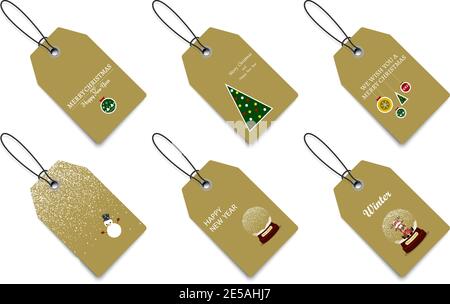 Set mit sechs weihnachtspapier-Tags für Geschenke. Eps10 Stock Vektor