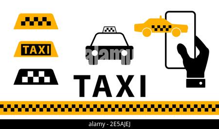 Taxi Symbol gesetzt. Taxistand. Flache Vektorgrafik isoliert auf Weiß. Stock Vektor